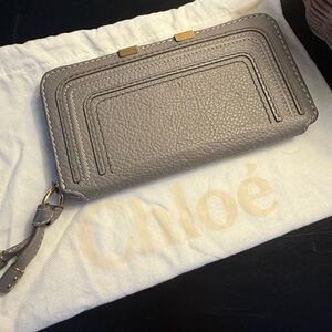 Chloe Taupe Leather Wallet with Gold Accents